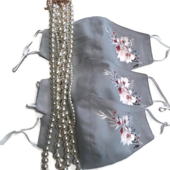 Blue Painted Linen Mask w/ pocket for filter| - Picture 6 of 7